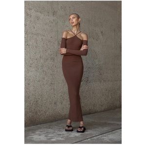DISSH GIANNA CHOCOLATE KNIT MIDI DRESS